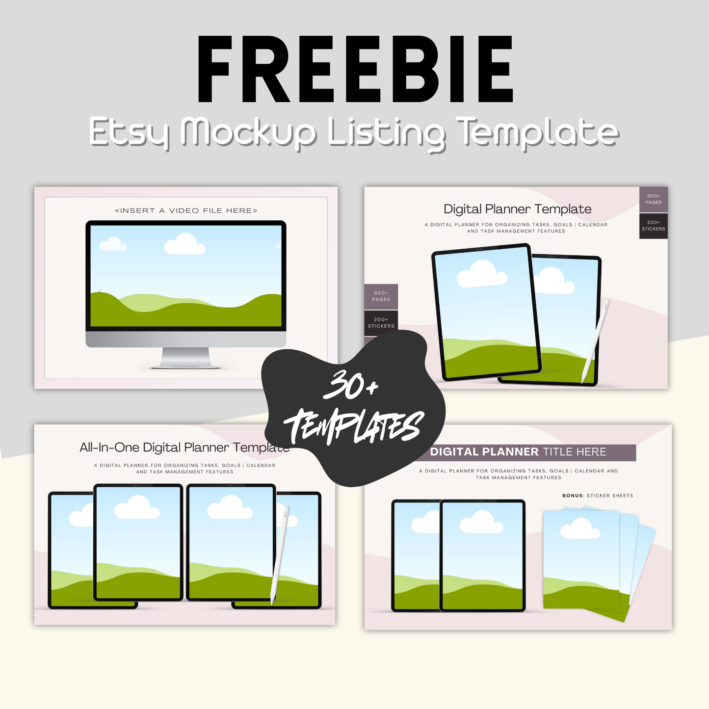 All-in-One Hyperlinked Digital Planner – 75+ Pages + Social Media Templates & Etsy Listing Mockups