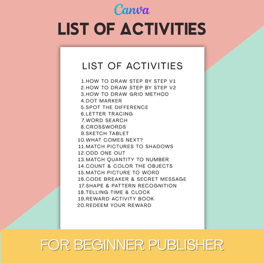 KDP Kids Activity Book Interior Template – 20 Unique Pages | Easy to Customize in Canva | 8.5x11 in | Just Add Your Own Designs