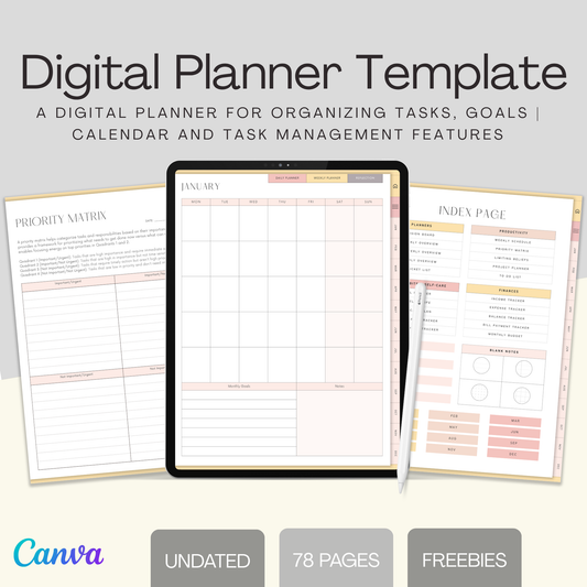 All-in-One Hyperlinked Digital Planner – 75+ Pages + Social Media Templates & Etsy Listing Mockups